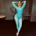 hollowed slim round neck long-sleeved solid color see-through jumpsuit NSHTL134605