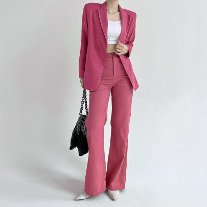 High Waist Wide-leg Slim Solid Color Trousers NSAFS135564