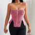 Plush zipper slit corset tube top NSAFS135568