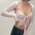 Solid Color Lace-Up Halter Hollow Out Long Sleeve Two-piece Top NSSWF135597