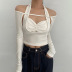 solid color lace-up halter neck long-sleeved crop top NSSWF135600