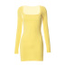 solid color square neck pullover long sleeve high waist dress NSSWF135603
