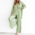 solid color pleated long-sleeved lapel cardigan slit trousers two-piece pajamas set NSYDL135646