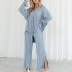 solid color pleated long-sleeved lapel cardigan slit trousers two-piece pajamas set NSYDL135646