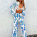 Pleated printed long-sleeved lapel shirt and pants two-piece set NSYDL135649