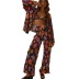 Pleated printed long-sleeved lapel shirt and pants two-piece set NSYDL135649