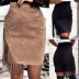 Falda corta de cintura alta irregular con costuras de cuero PU con flecos NSYDL135653
