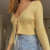 solid color Long Sleeve Lace Up crop knit Cardigan NSYDL135661
