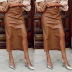 solid color collage PU leather irregular slit skirt NSJRM135670