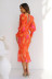 print long-sleeved elastic V-neck ruffle dress NSJRM135674