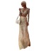 mesh sequins long sleeve V-neck top long skirt two-piece set NSJRM135680