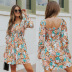 backless floral printing square neck long-sleeved dress NSJRM135683
