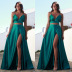 solid color V-neck camisole and slit skirt two-piece set NSJRM135689