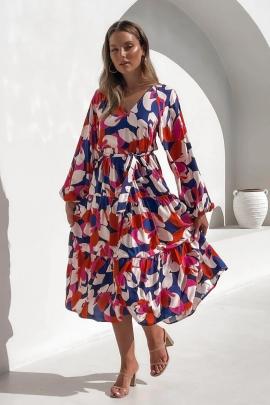 V-neck Long-sleeved Printing Large Skirt Lace-up Dress NSJRM135691