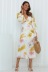 sexy v-neck lantern sleeves floral printed midi dress NSJRM135696