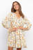 long-sleeved lace-up v-neck floral printed dress NSJRM135698