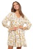 long-sleeved lace-up v-neck floral printed dress NSJRM135698