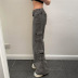 solid color Retro Style Irregular Big Pocket Jeans NSGXF135721