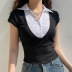 lapel fake two-piece retro thin short-sleeved T-shirts NSGXF135723
