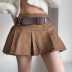 pleated with belt tight-fitting solid color skirt NSGXF135727
