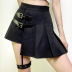 Black leg ring asymmetric pleated metal buckle high waist short skirt NSGXF135729