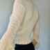 solid color V-neck stitching ruffles strapping crop cardigan NSGXF135732