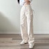pantalones rectos con cordón y lazo lateral de color liso NSXDX135742