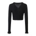 V-neck long-sleeved dark-buttoned fur-edge stitching slim-fit crop knitted top NSXDX135754