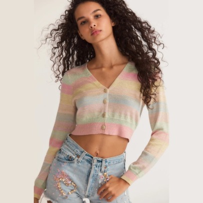Single-breasted Long-sleeved Knitted Crop Cardigan NSXDX135760