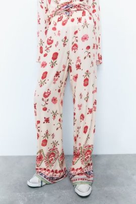 Straight Wide Leg Floral Print Pants NSAM135762