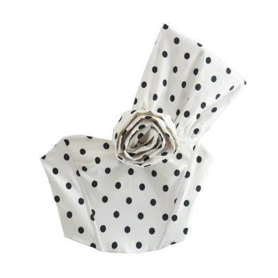Slanted Shoulder Polka Dot Rose Decor Crop Wrap Chest Top NSAM135779