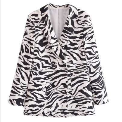 Zebra Pattern Loose Long Sleeve Suit Jacket NSAM135769