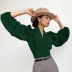 solid color chiffon V-neck long-sleeved crop top NSSQS135785