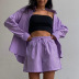solid color loose cotton thin lapel shirt shorts two-piece set NSSQS135787
