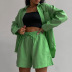 solid color loose cotton thin lapel shirt shorts two-piece set NSSQS135787