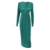 solid color pleated hollow back long sleeve dress NSSQS135793