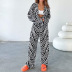 print zebra pattern trousers and long sleeve shirt two-piece set NSSQS135794