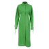 solid color long sleeve cotton and linen waistless mid-length A-line dress  NSSQS135795