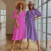 solid color Crepe Cotton Short Sleeves Wrap Dress NSSQS135798