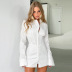 solid color fishbone waist long-sleeved shirt dress NSSQS135800