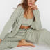 solid color knitted camisole shirt and trousers three-piece lounge set NSSQS135805