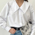 solid color navy collar long lantern sleeved shirt NSSQS135807
