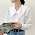 solid color navy collar long lantern sleeved shirt NSSQS135807
