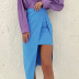 solid color slit irregular hem mid-length high waist skirt NSSQS135814