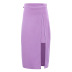 falda de cintura alta de longitud media con dobladillo irregular y abertura en color liso NSSQS135814