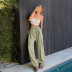 solid color loose straight bow high waist full-length pants NSSQS135815
