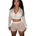 solid color tight sexy see-through zipper jacket and shorts set  NSSFN135819