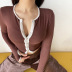 tight long-sleeved contrast color stitching crop cardigan NSSFN135822