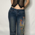 retro embroidered butterfly wide-leg loose straight high-waisted jeans NSGXF135839