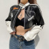 PU leather contrast color zipper crop jacket NSGXF135845